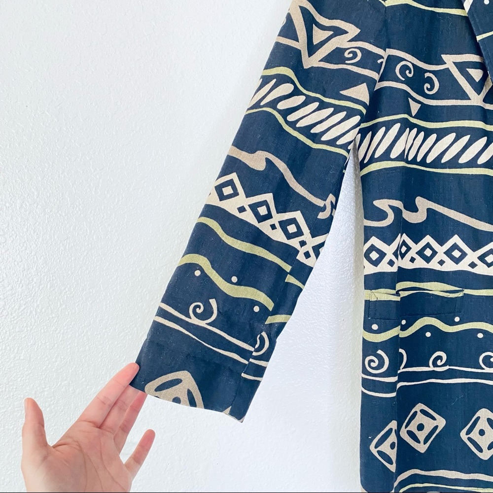 Rafaella Vintage Boho Aztec Linen Cotton Blend Single Button Oversized Blazer 10 - Picture 5 of 10
